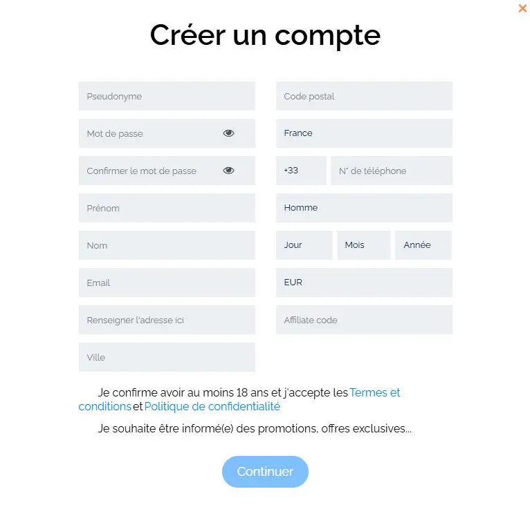 Processus d'inscription JELLY BEAN CASINO